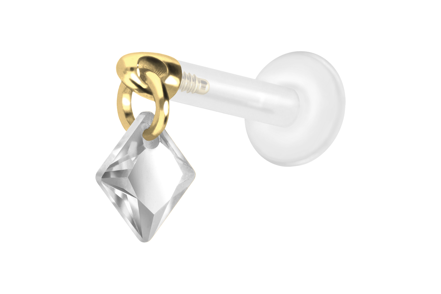 PTFE Labret Piercing mit Innengewinde + Titan-Aufsatz KRISTALLQUADRAT